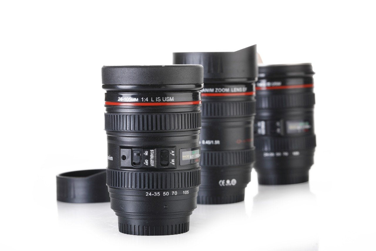 DSLR Camera Lens Shaped Mug With Lid
