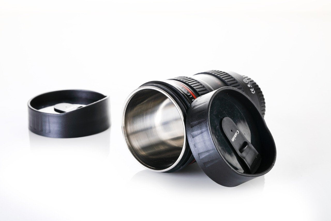 DSLR Camera Lens Shaped Mug With Lid