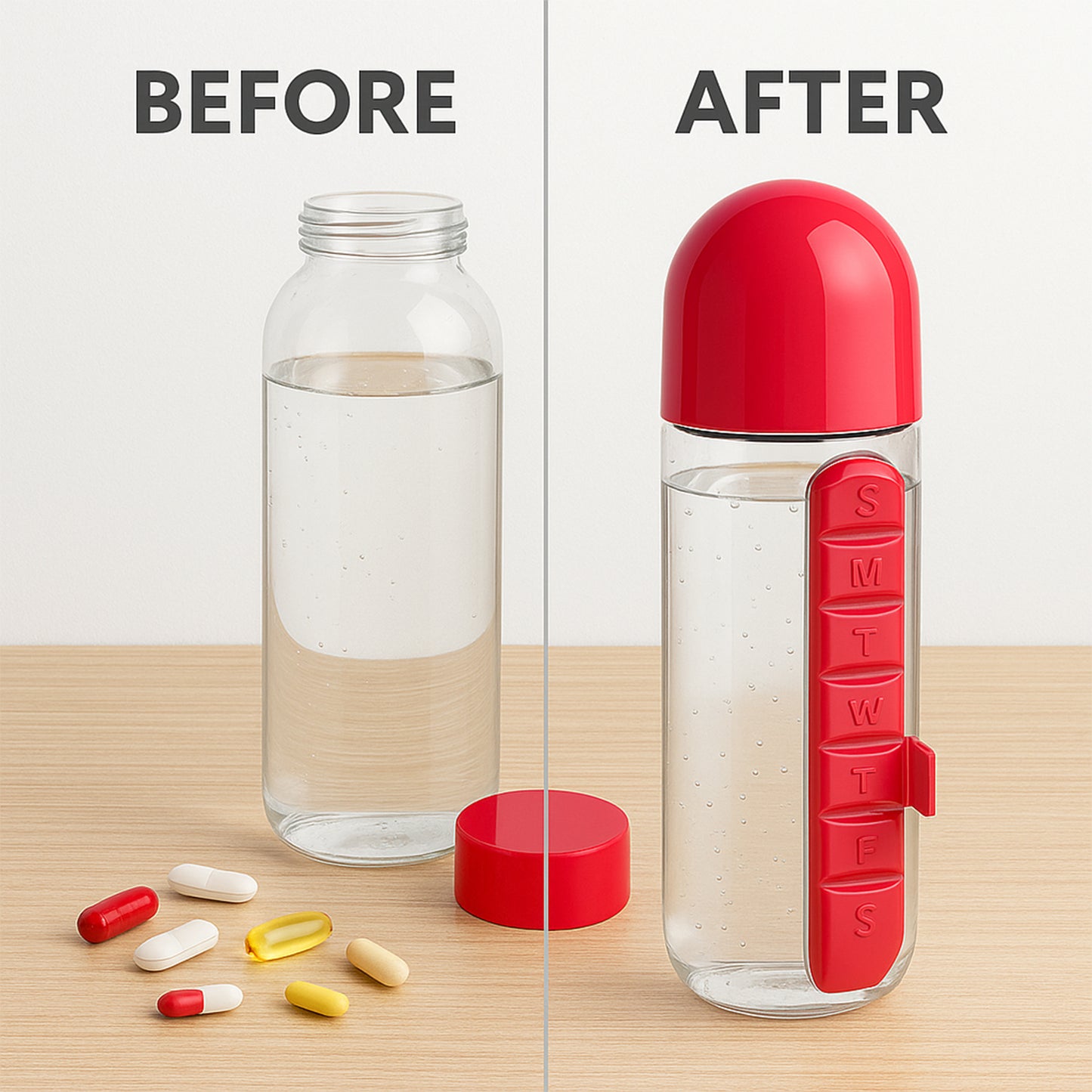 Water Bottle With Built-in Pill Organizer Approx 900ml