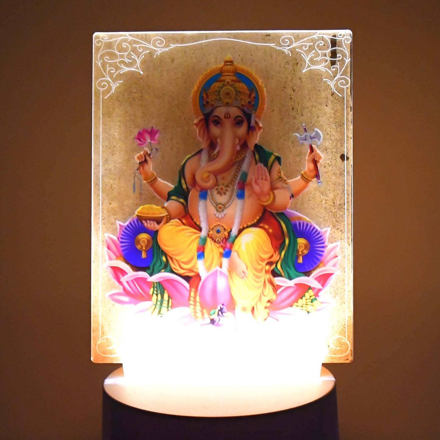 Beautiful 3D Lord Ganesh Frame With Soft White Light (1 Pc)