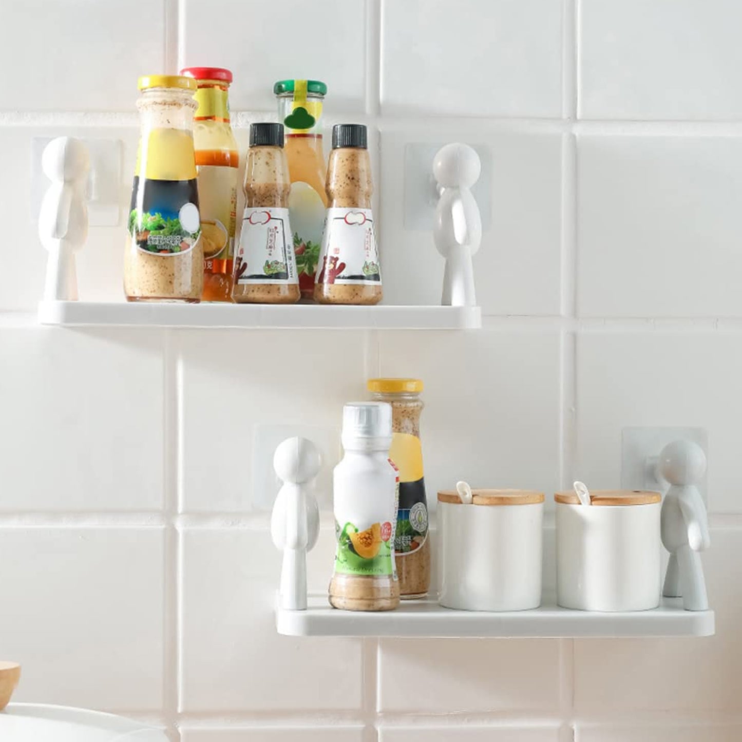 9271b Self Adhesive Cute Floating Shelves Wall Shelf Wall Mounted Organizer - Human Figurine Brown Box