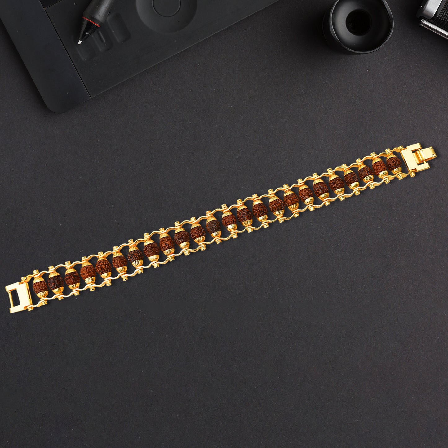 Golden Modern Rudraksha Bracelet Rakhi