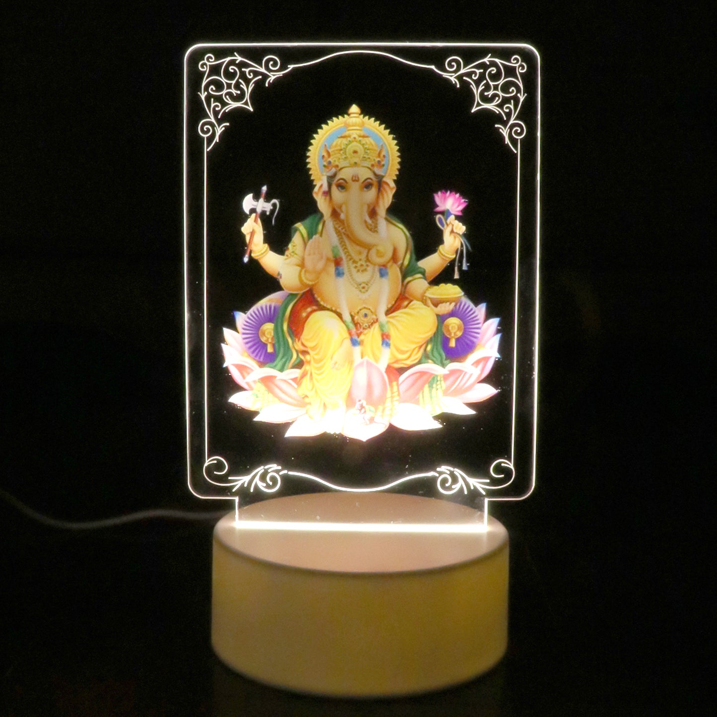 Beautiful 3D Lord Ganesh Frame With Soft White Light (1 Pc)