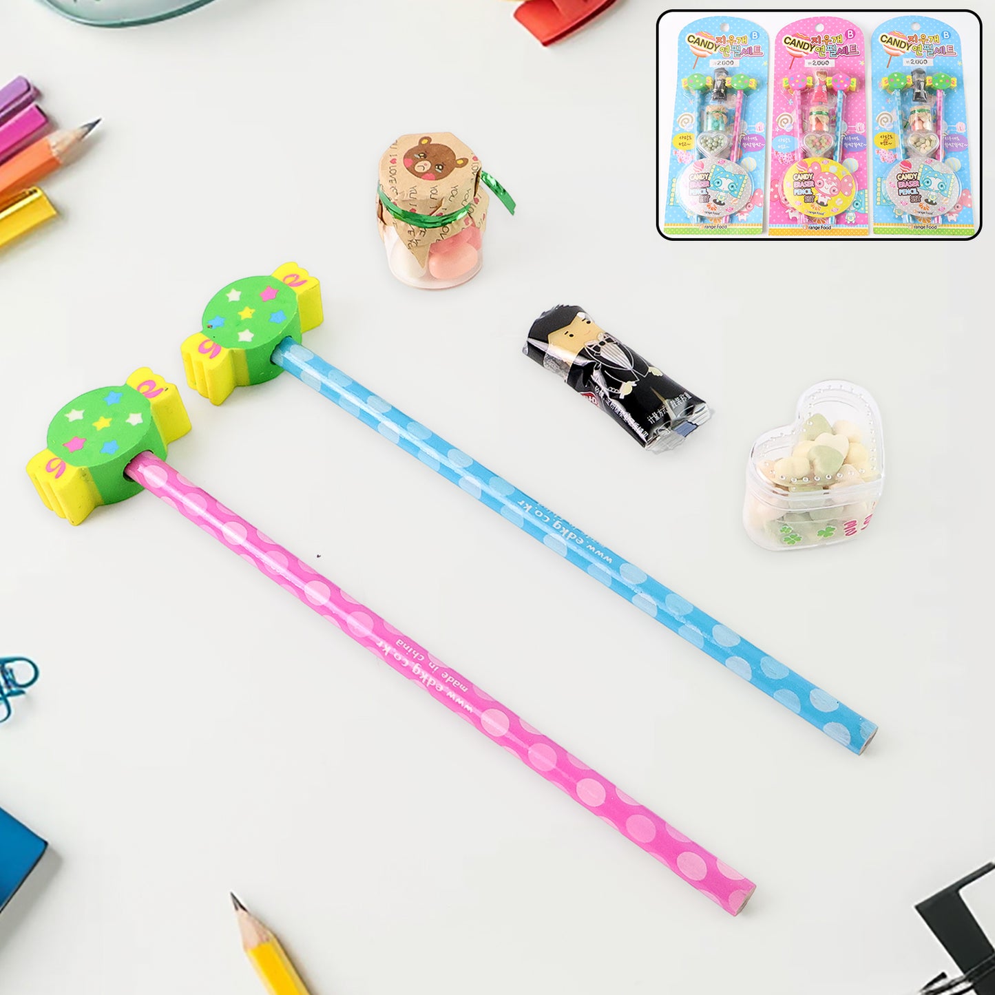 Fun Candy Design Pencil Set With Accessories (1 Set Mix Design)