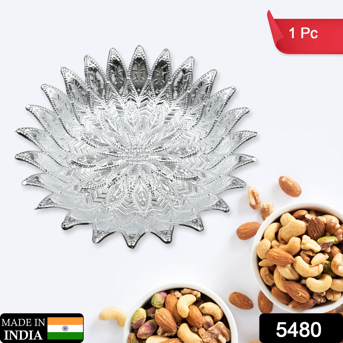 5480 Traditional Design Serving Tray Plastic Silver Finish Serving Tray Multipurpose Tray Decorative Tray Mukhwas Serving Tray (1 Pc )