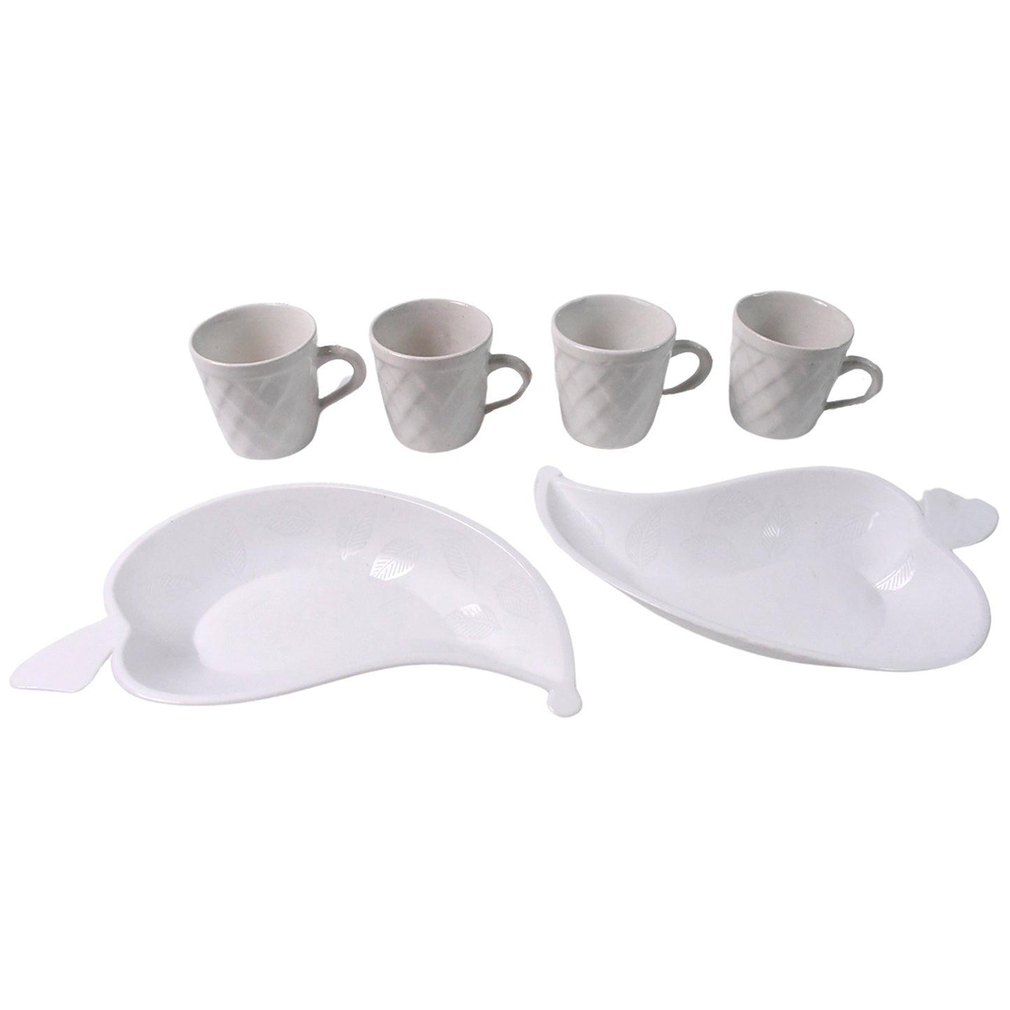 Unibic Ceramic Tea Cups With Plastic Leaf Shape Platter (6 Pcs Set)