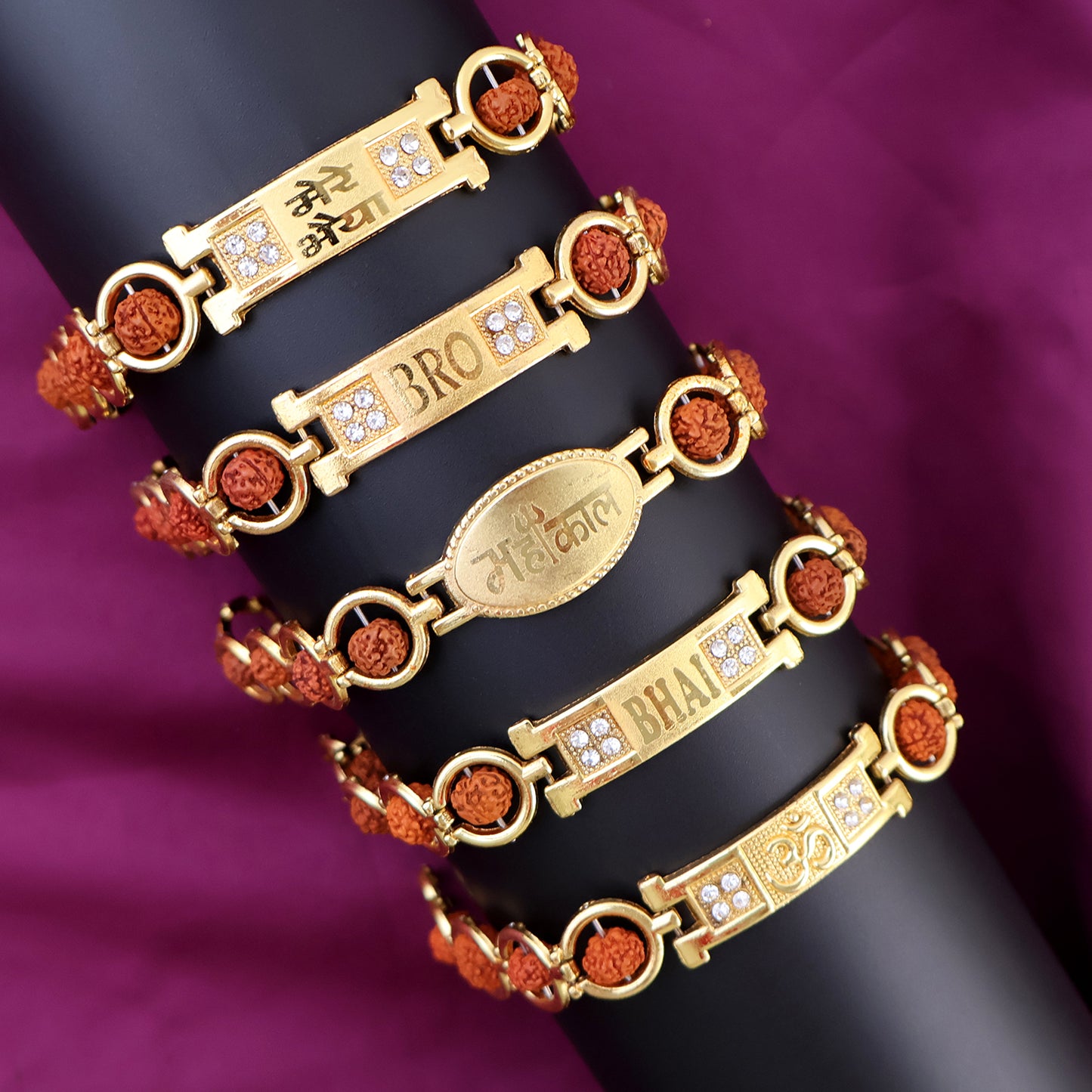 Gold Plated Designer Circular Bead Bracelet Rakhi For Brother (Mix Design 1 Pc)