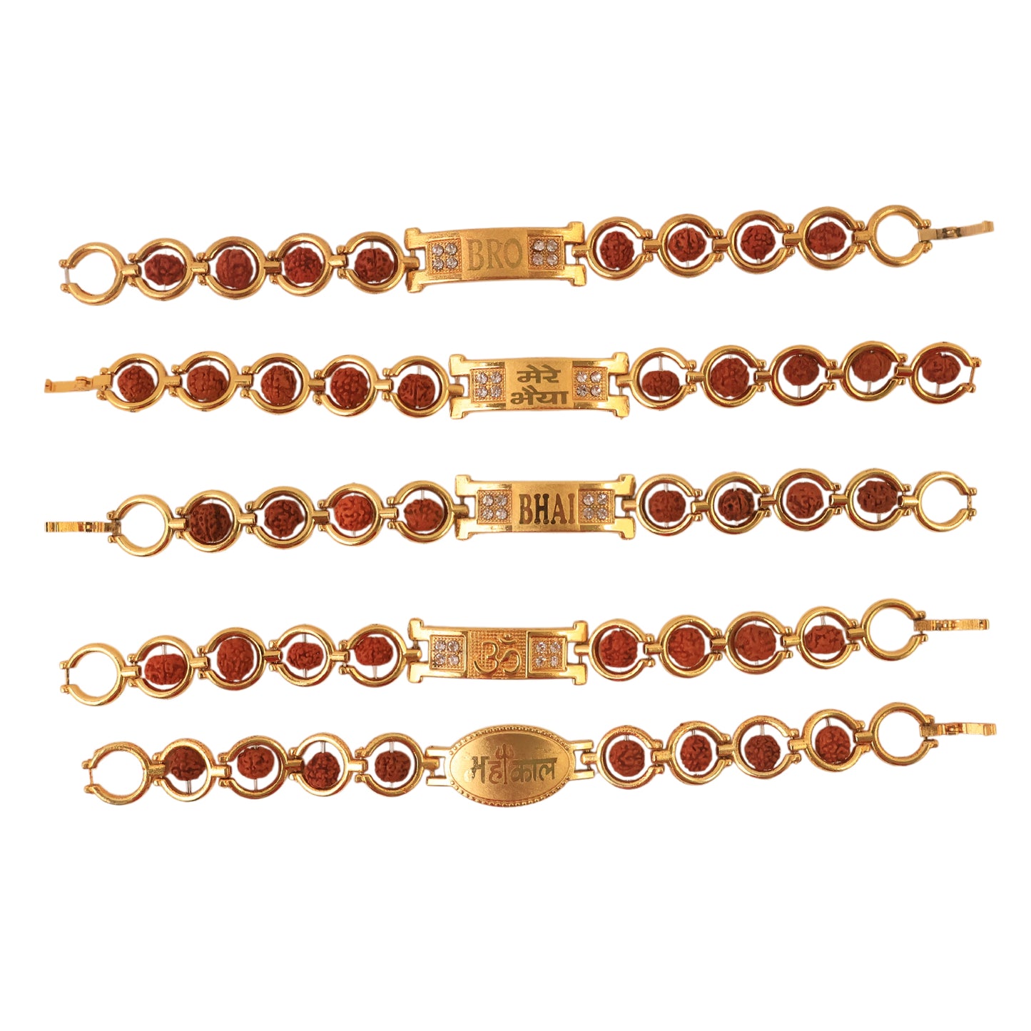 Gold Plated Designer Circular Bead Bracelet Rakhi For Brother (Mix Design 1 Pc)