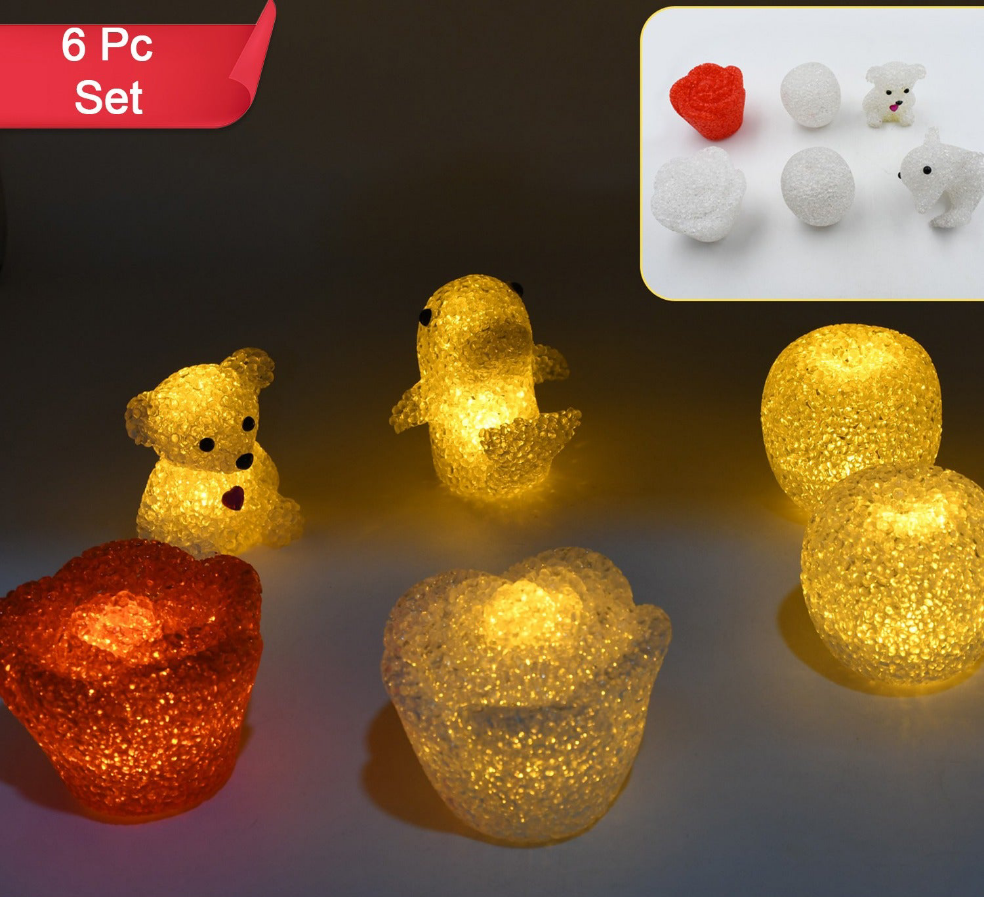 Multi Shape Small LED Crystal Night Lamp (6 Pc Set)