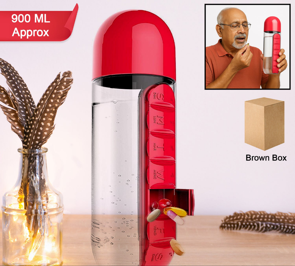Water Bottle With Built-in Pill Organizer Approx 900ml