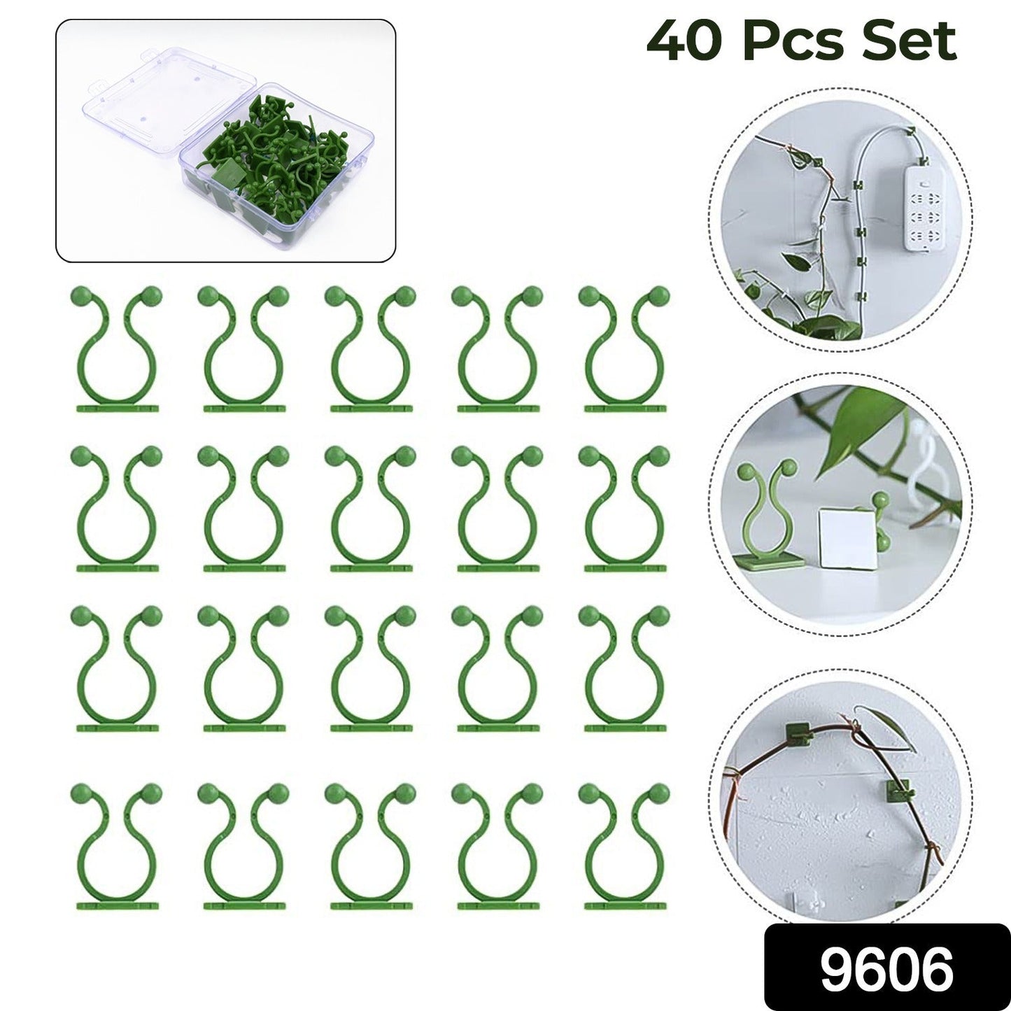 Plant Climbing Wall Fixture Clip Self-adhesive Hook (40 Pcs Set With Plastic Box)