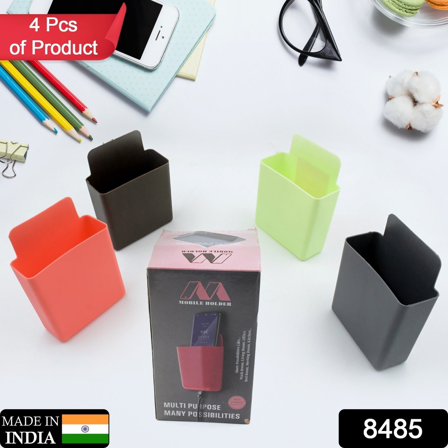 8485 Multipurpose Plastic Wall Mounted Remote Mobile Holder Stand (Pack Of 4)