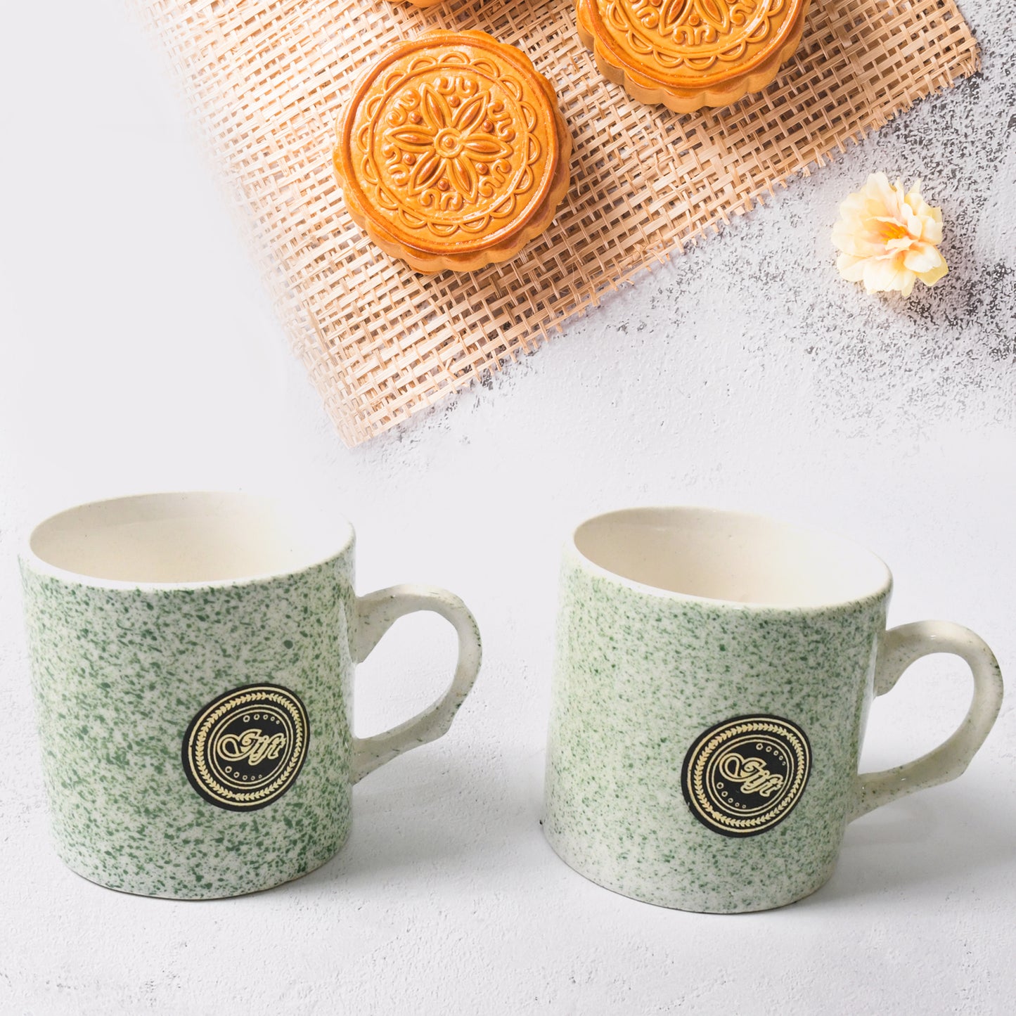 Alpino Ceramic Tea Cups Set With Plastic Serving Platter (3 Pcs Set)
