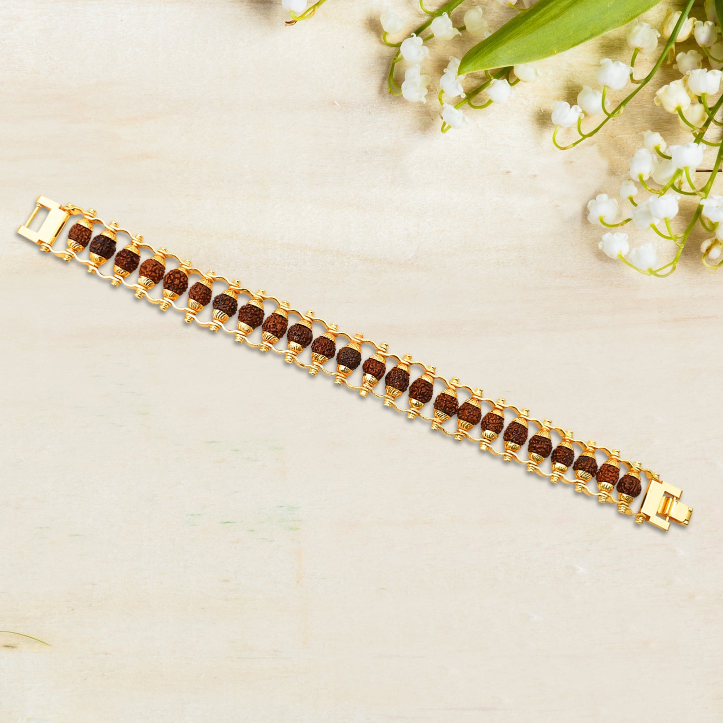 Golden Modern Rudraksha Bracelet Rakhi