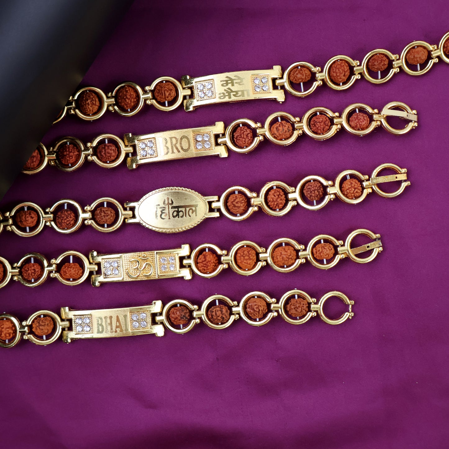 Gold Plated Designer Circular Bead Bracelet Rakhi For Brother (Mix Design 1 Pc)