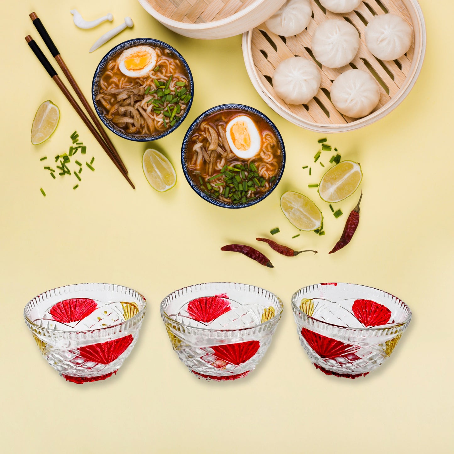 8234 Rose Glass Multipurpose Pudding Dessert Ice Cream Bowl Set For Home Use Home Kitchen Serving Bowl For Sundae Sweets Snacks Fruit Pudding Nuts Or Dip Serving Bowls 6 Medium 1 Big Bowl (Set Of 7 Pc)