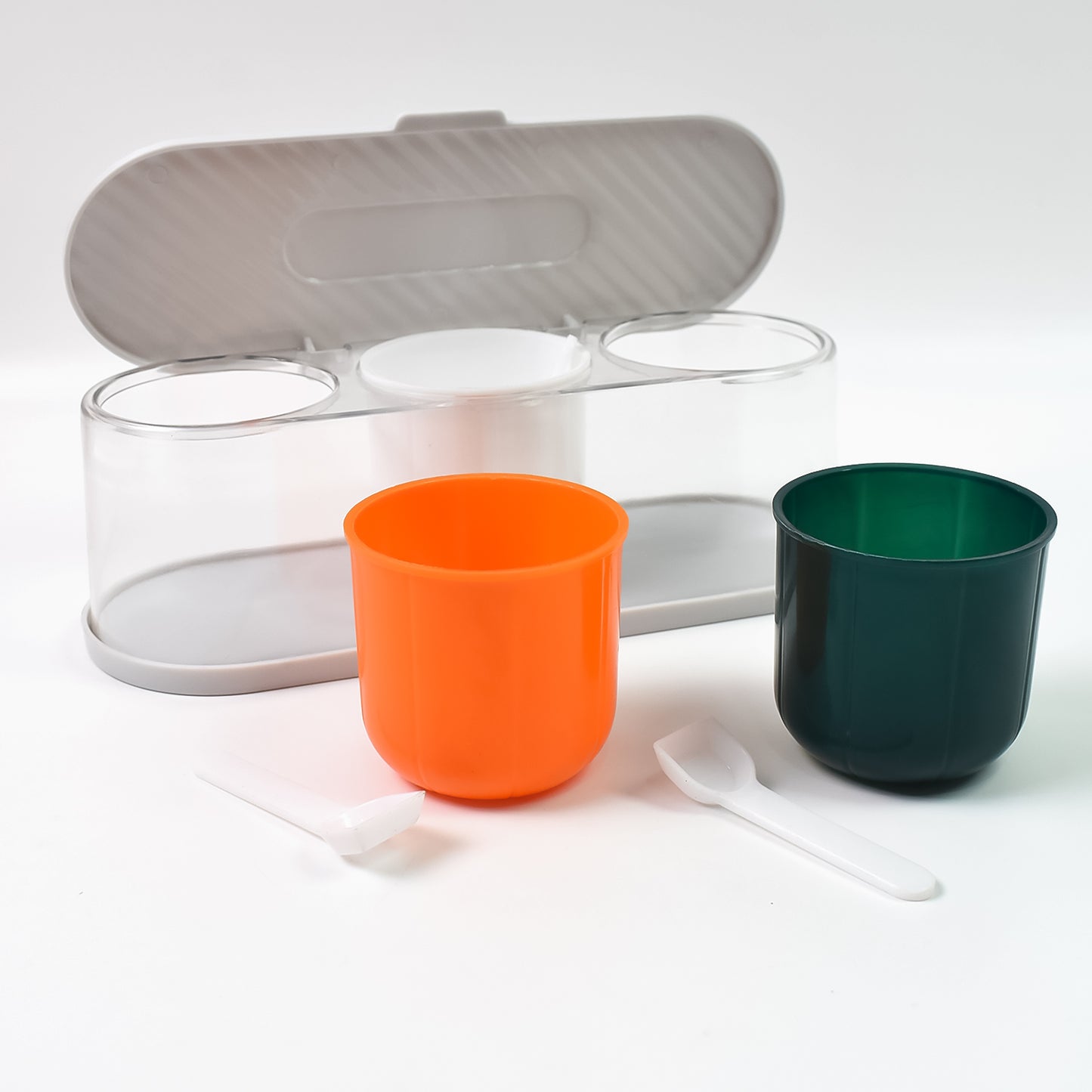 Home Kitchen 3 Grid Seasoning Spice Masala Box Kit With Spoon (Multicolor 1 Set)