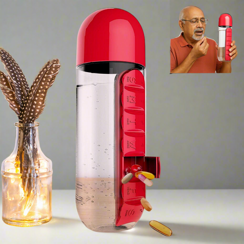 Water Bottle With Built-in Pill Organizer Approx 900ml