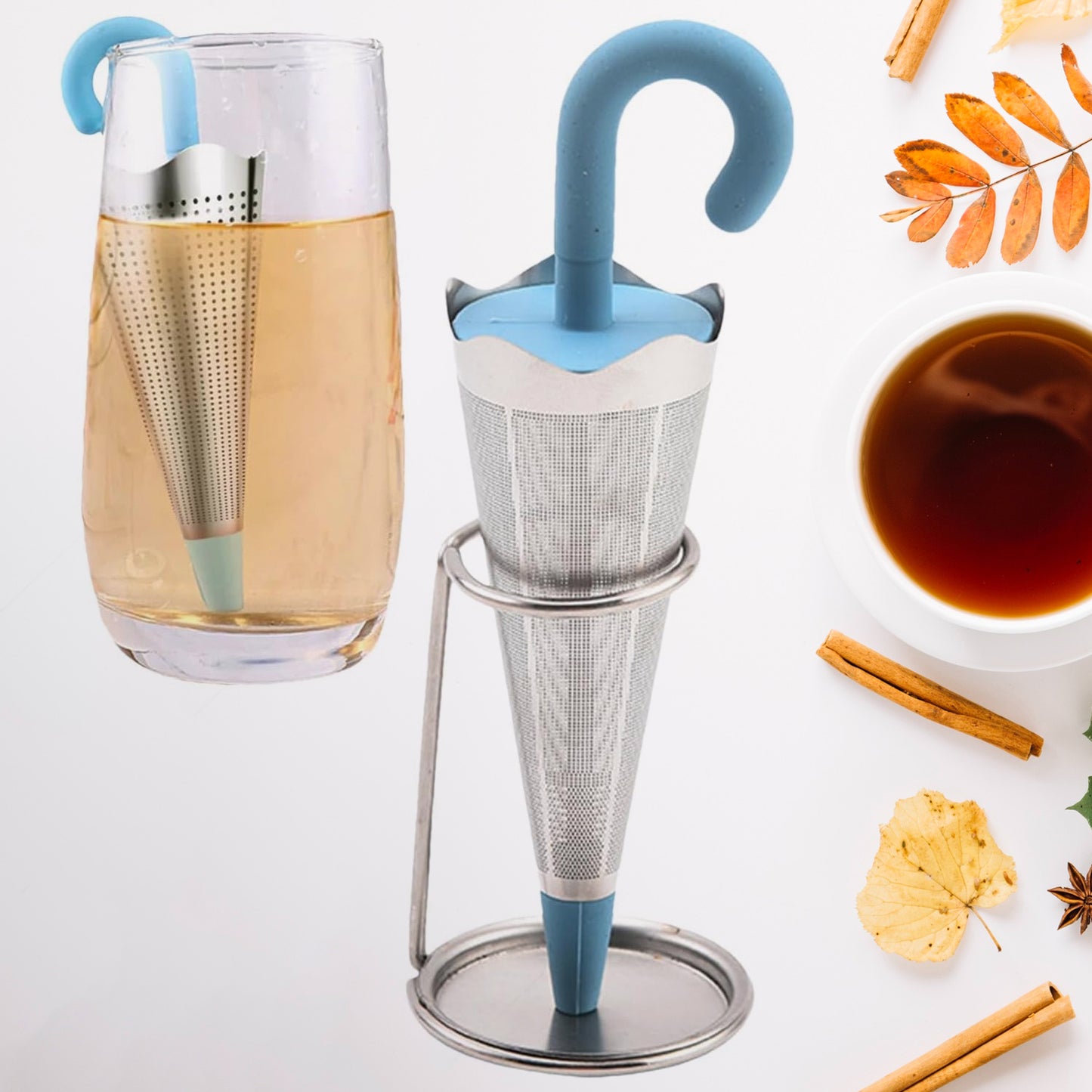 Reusable Umbrella Tea Strainer With Tray Stand
