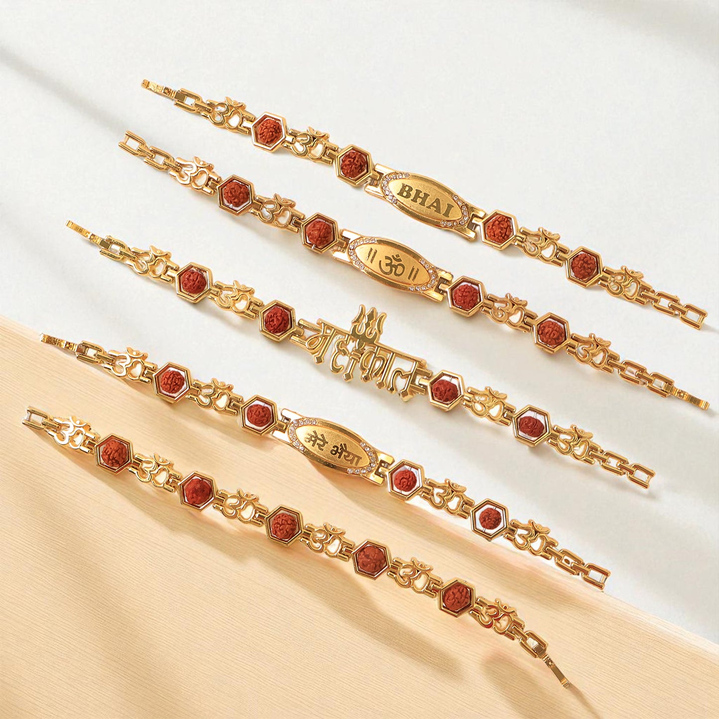Rudraksh Metal Rakhi Bracelet For Brother (Mix Design 1 Pc)