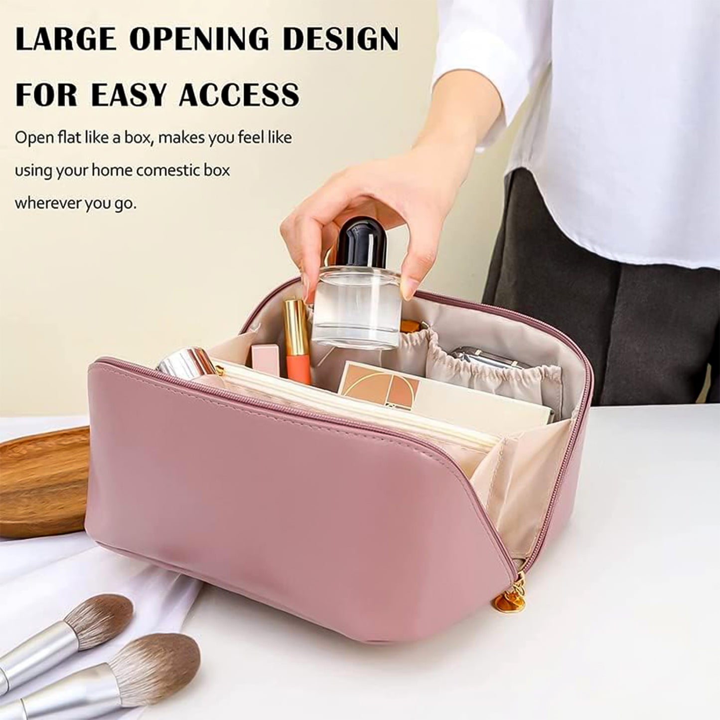 Premium Travel Makeup & Toiletry Organizer (Peach)