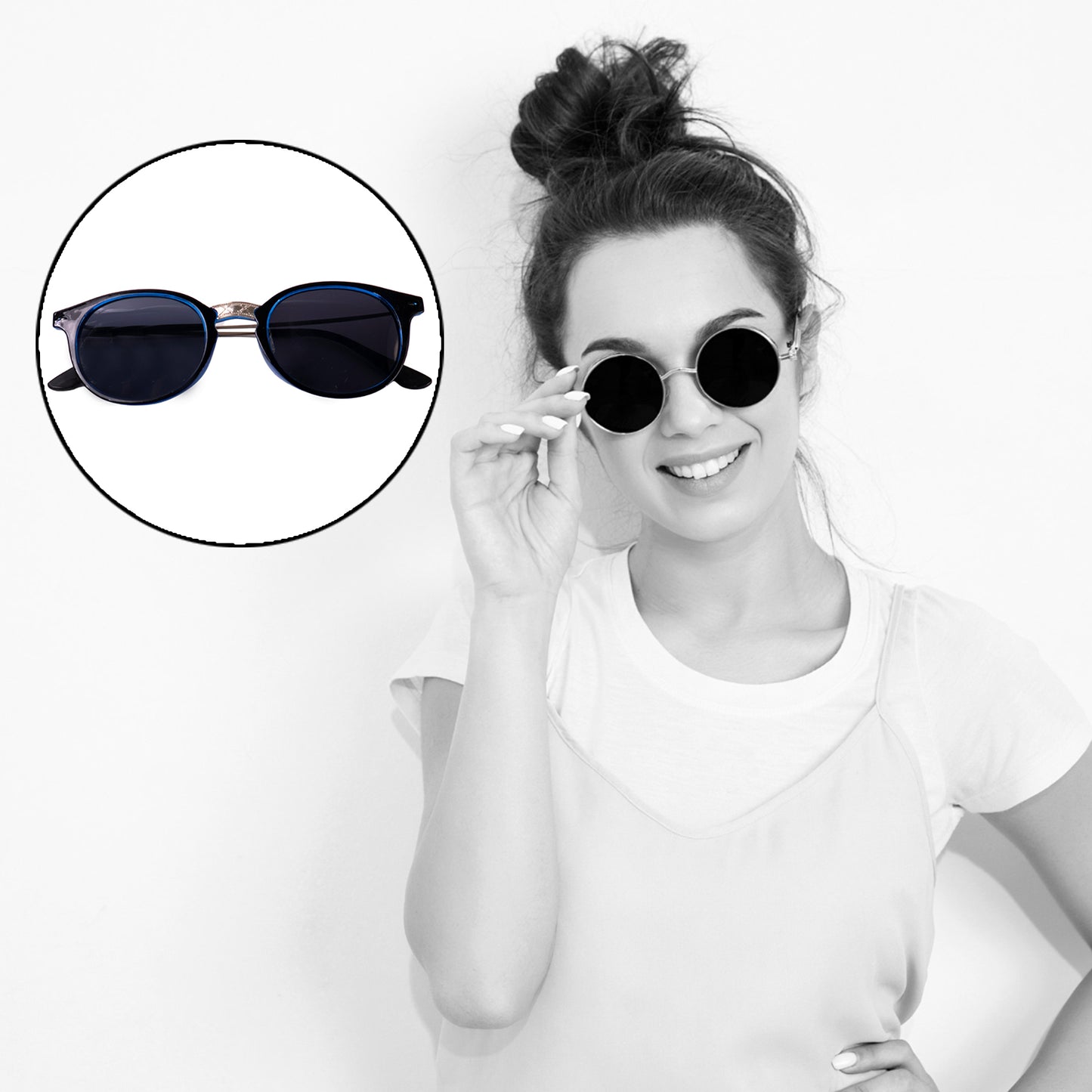 Blue Uv Protected Round Sunglasses Classic Sunglasses For Men Women Lightweight