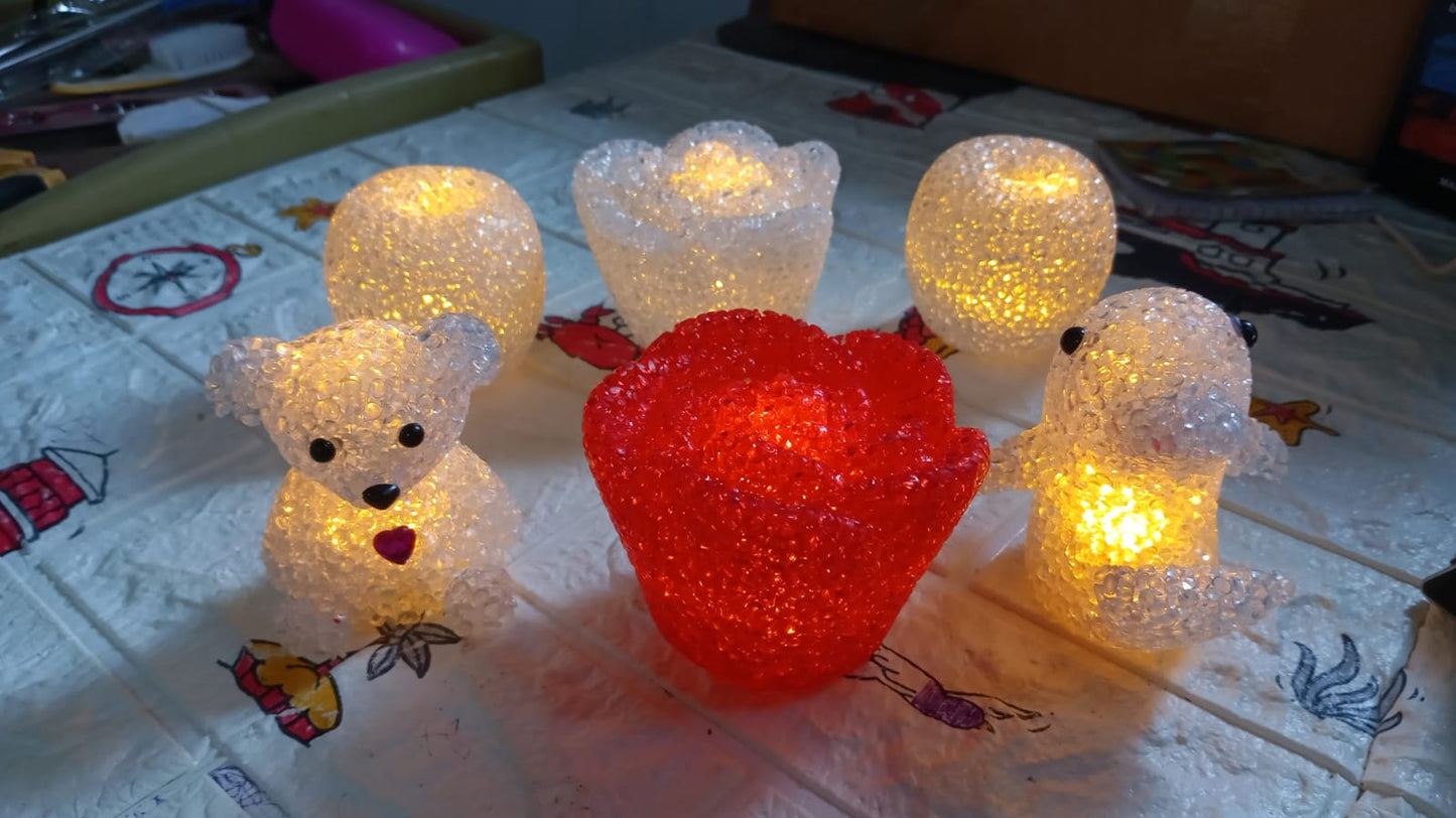 Multi Shape Small LED Crystal Night Lamp (6 Pc Set)