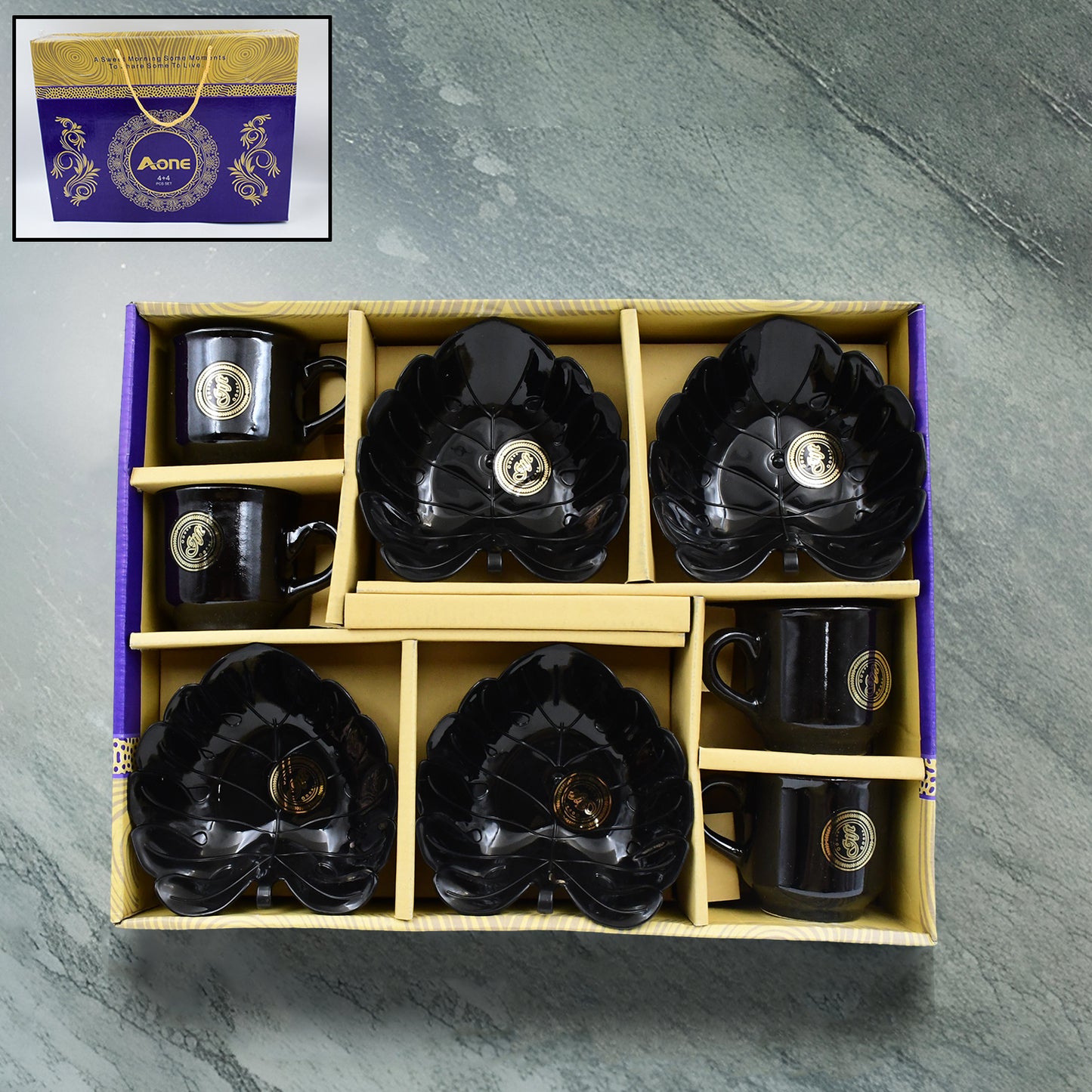 A 1 Ceramic Tea Cups Mug Set With Serving Bowl (8 Pcs Set)