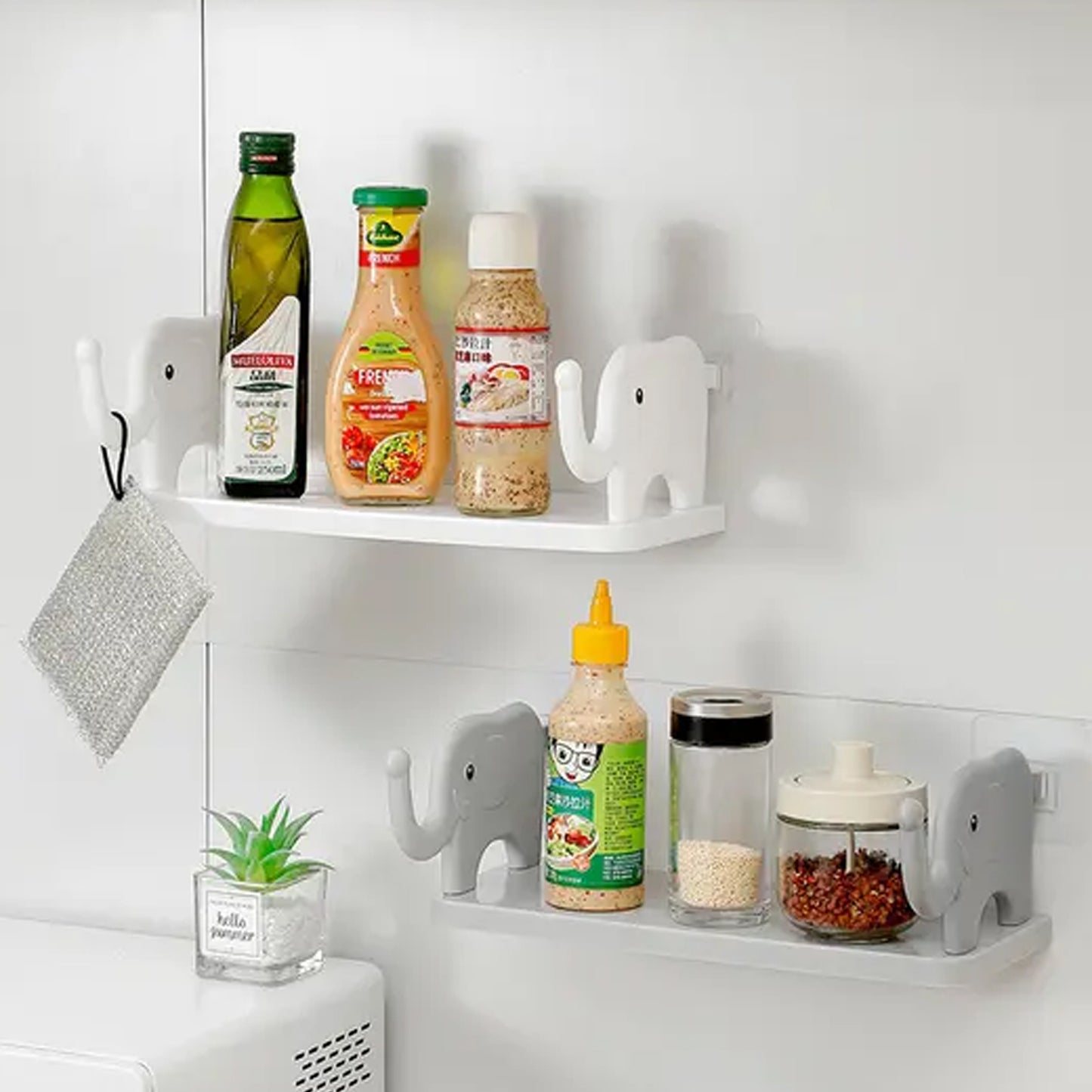 9272 Multifunctional Elephant Shaped Storage Shelf No Punching Wall Mounted Mini Storage Rack Creative Cute Elephant Shelf Organizer For Kitchen Bathroom Bedroom Study