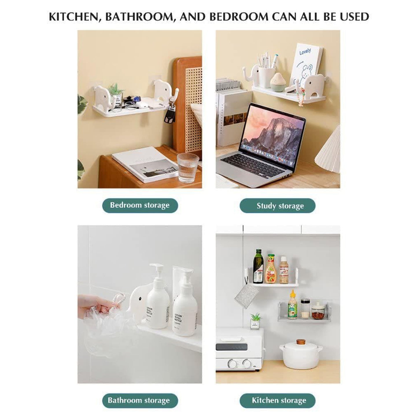 9272 Multifunctional Elephant Shaped Storage Shelf No Punching Wall Mounted Mini Storage Rack Creative Cute Elephant Shelf Organizer For Kitchen Bathroom Bedroom Study