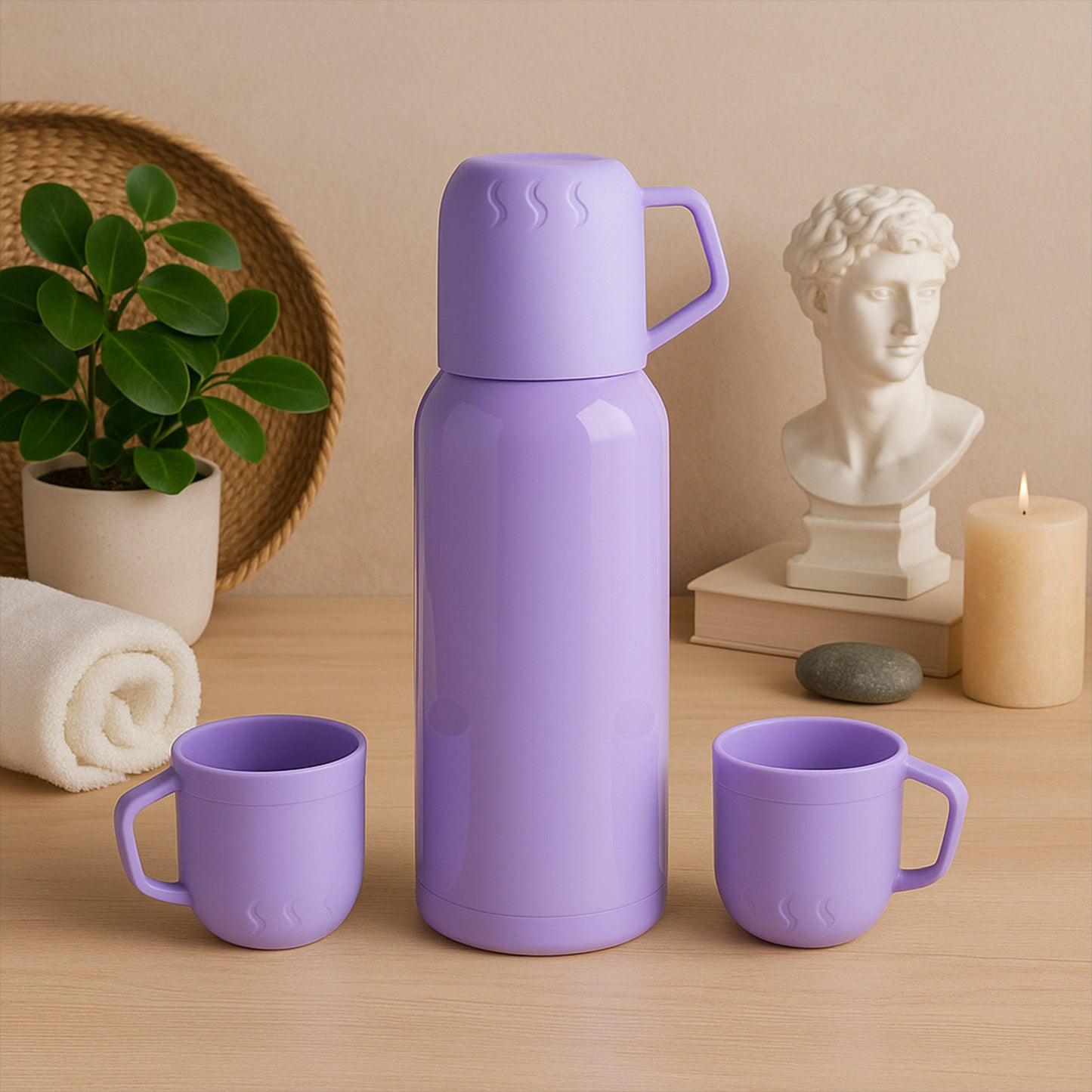 Stainless Steel Purple Vacuum Flask Set
