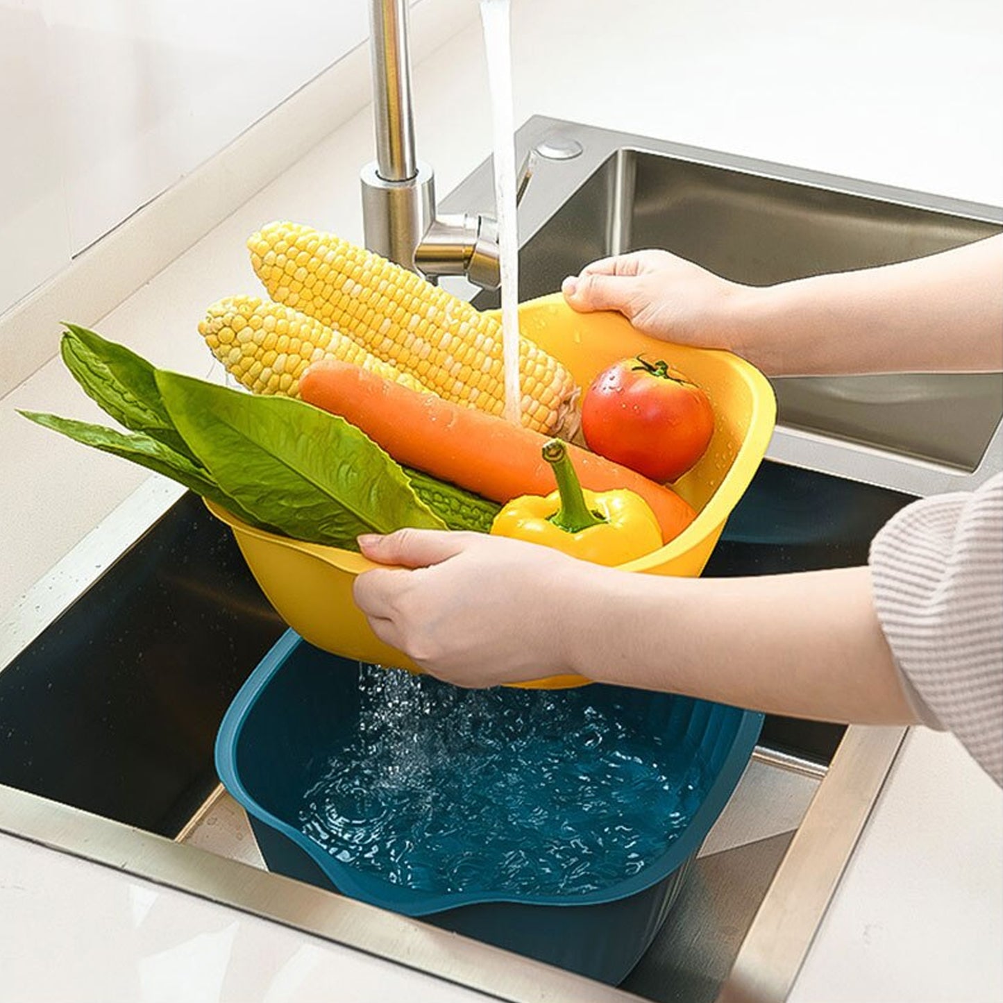 5228a Kitchen Bowl Plastic Washing Bowl And Strainer Drainer Basket For Home Kitchen Use