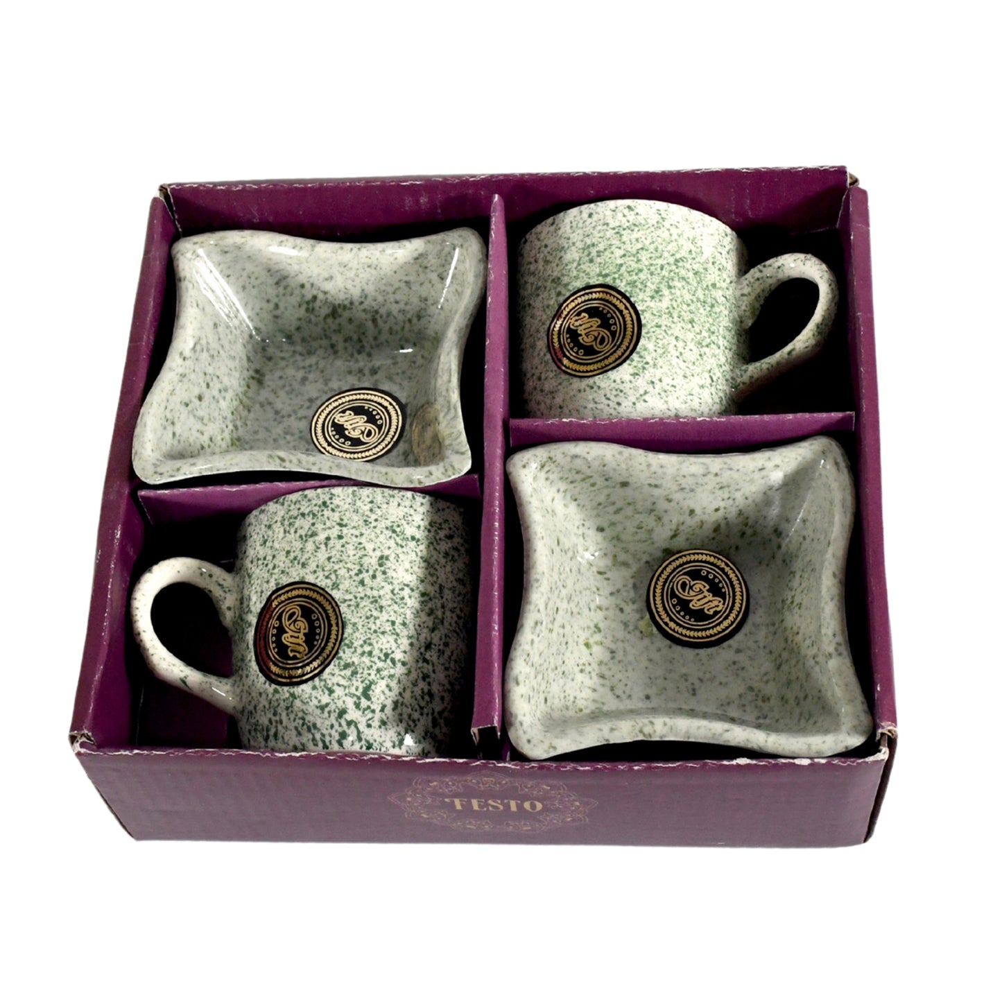 Festo Ceramic Tea Mug Set Including Snacks Serving Bowl (4 Pcs Set)