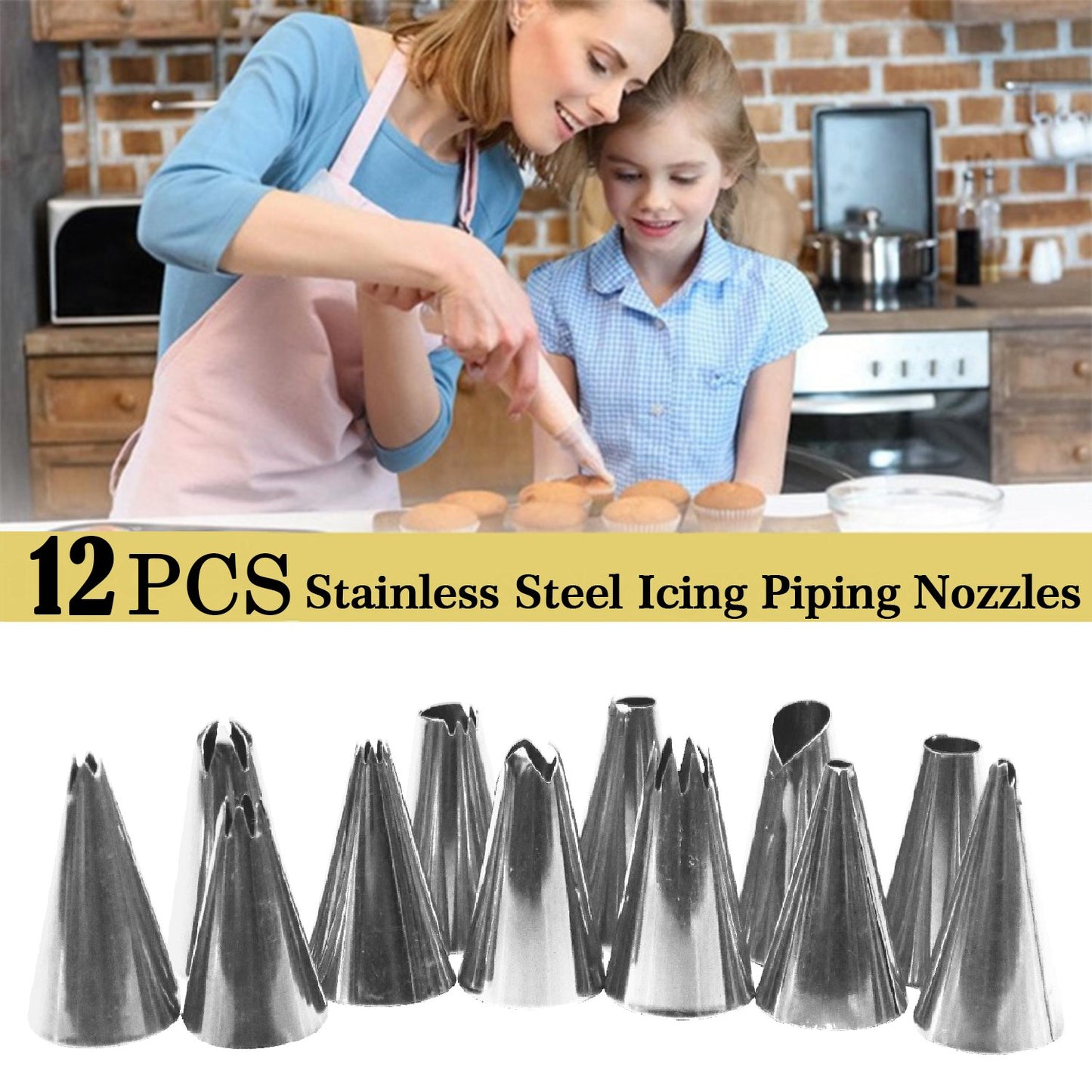 Stainless Steel Cake Decorating Nozzle (12pcs)