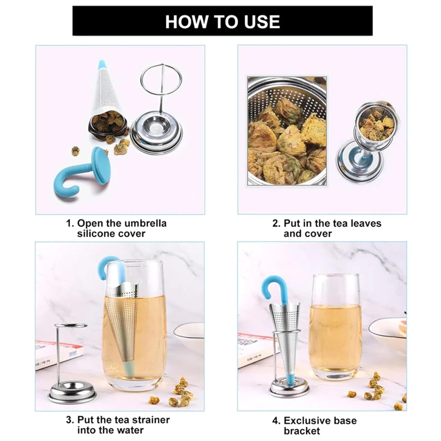 Reusable Umbrella Tea Strainer With Tray Stand