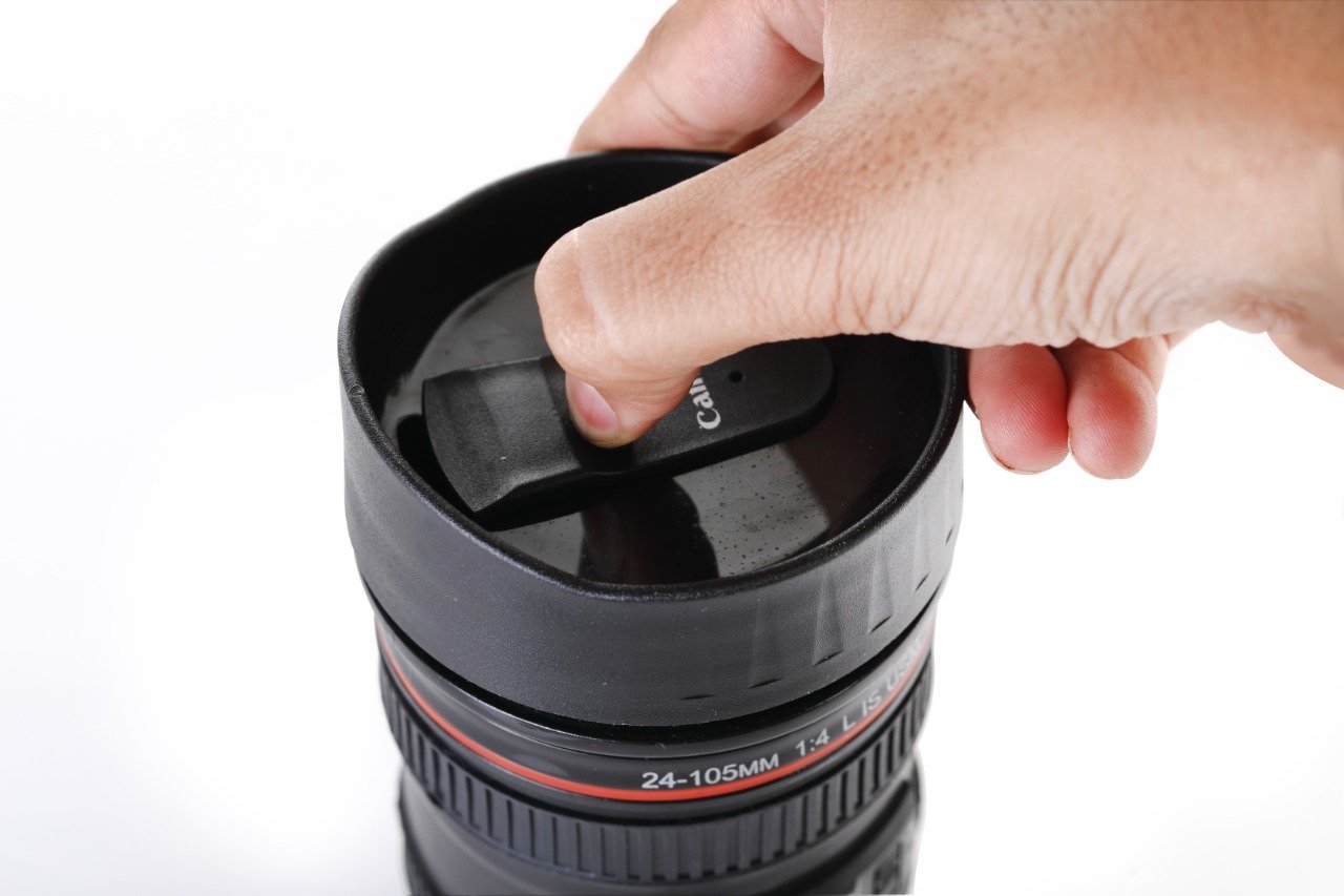 DSLR Camera Lens Shaped Mug With Lid