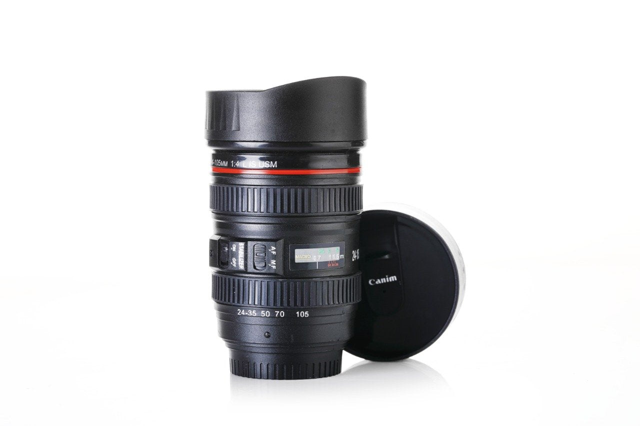 DSLR Camera Lens Shaped Mug With Lid