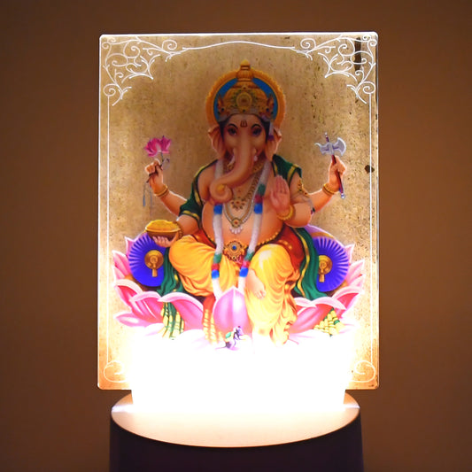 Beautiful 3D Lord Ganesh Frame With Soft White Light (1 Pc)