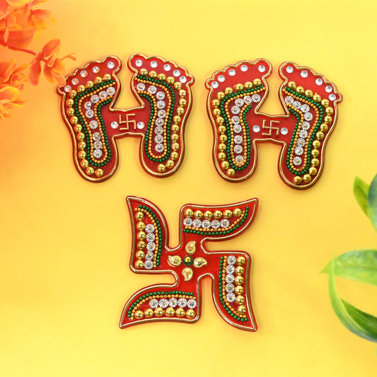Decorative Laxmi Charan (Pagla) & Swastik Combo Set