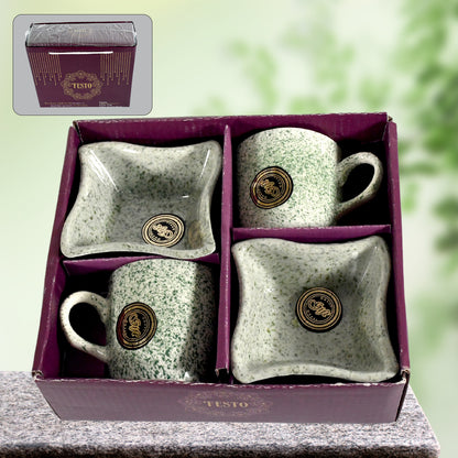 Festo Ceramic Tea Mug Set Including Snacks Serving Bowl (4 Pcs Set)