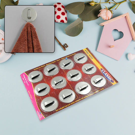 Multipurpose Self-Adhesive Steel Wall Hooks – Pack of 12