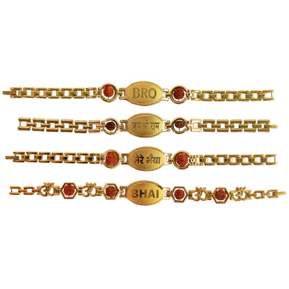 Gold Plated Metal Bracelet Rakhi For Brother (Mixed Design)