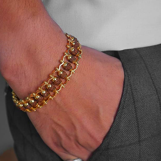Golden Modern Rudraksha Bracelet Rakhi