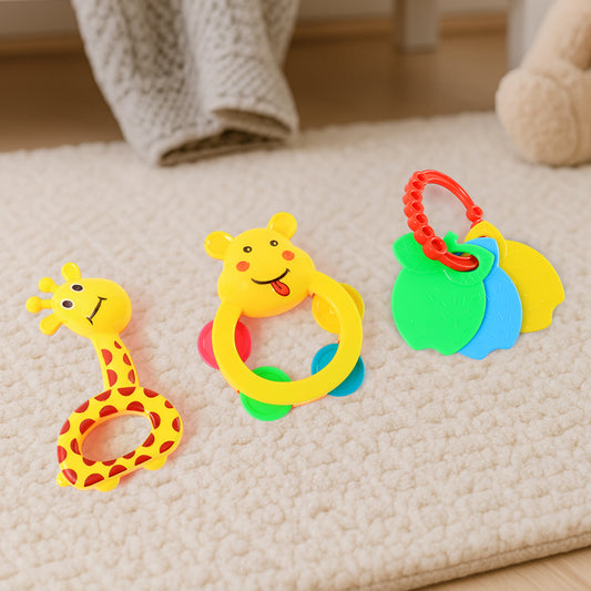 Colorful Animal Shape Baby Rattle Toy 3 Pcs Set