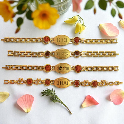 Gold Plated Metal Bracelet Rakhi For Brother (Mixed Design)