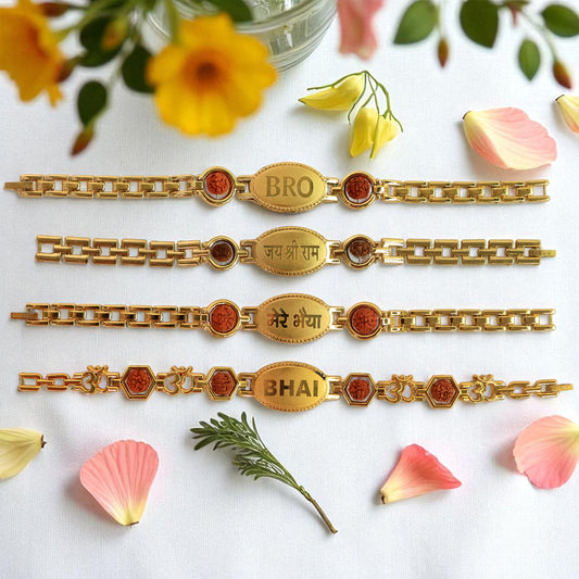 Gold Plated Metal Bracelet Rakhi For Brother (Mixed Design)