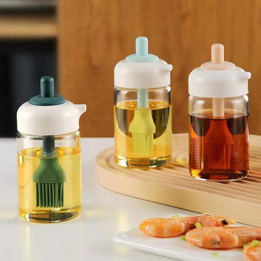 2 In 1 Glass Oil Dispenser Jar With Brush (1 Set)