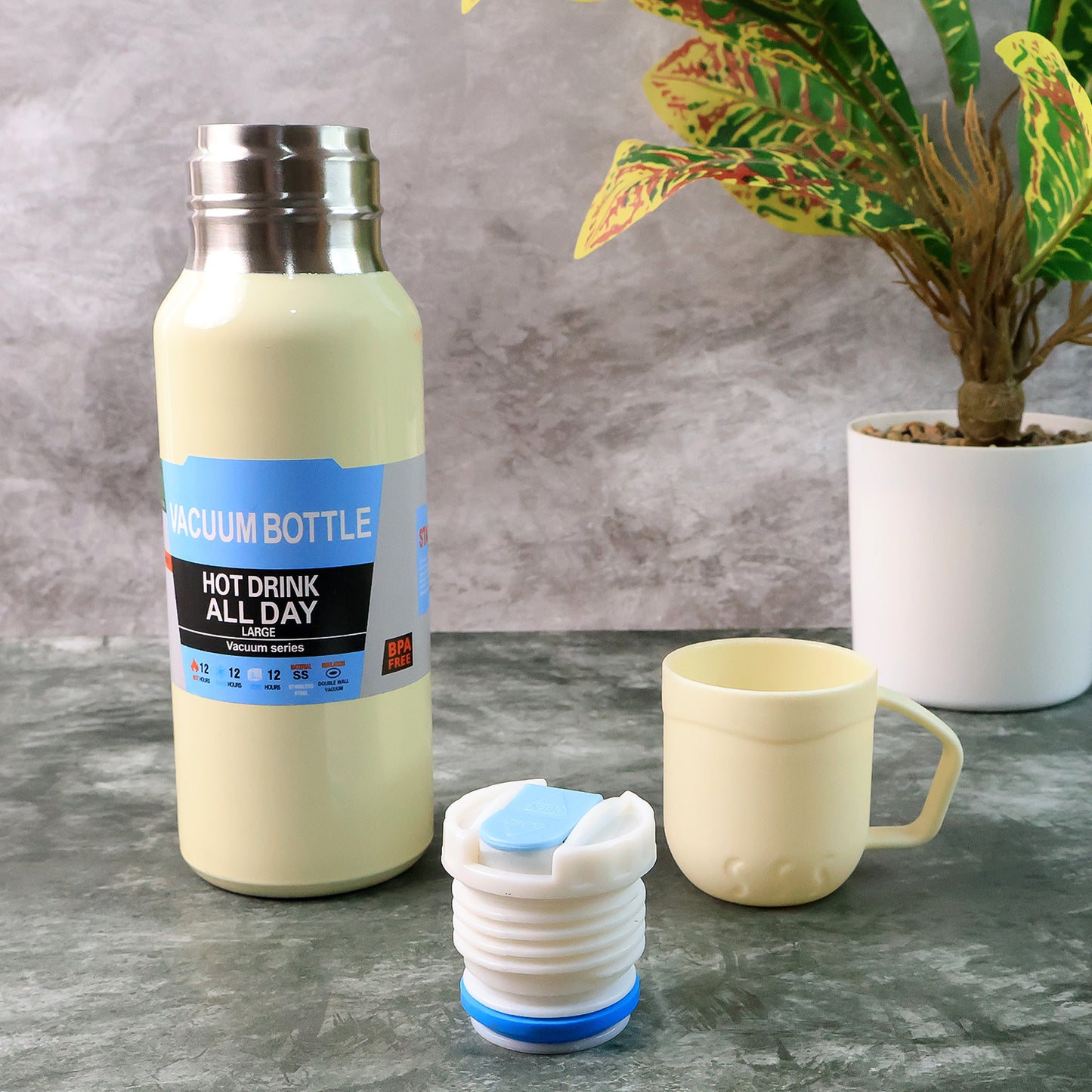 Stainless Steel White Vacuum Flask Set