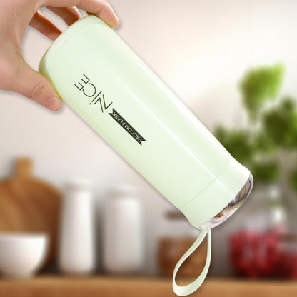 Water Bottle 400ml Leak Proof Glass Water Bottle With Daily Water Intake For Gym And Children Nice Bottle (1 Pc  White Color)