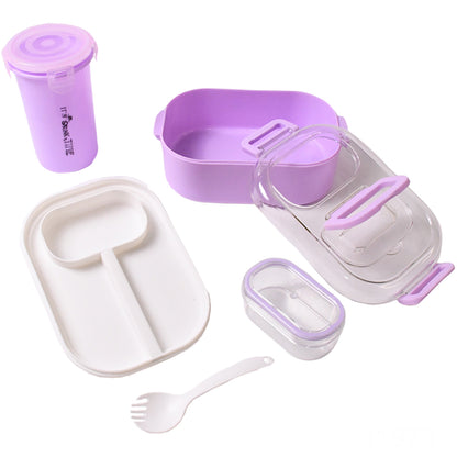 Plastic Lunch Box With Small Box Bottle  Spoon For Kids (4 Pc Set)